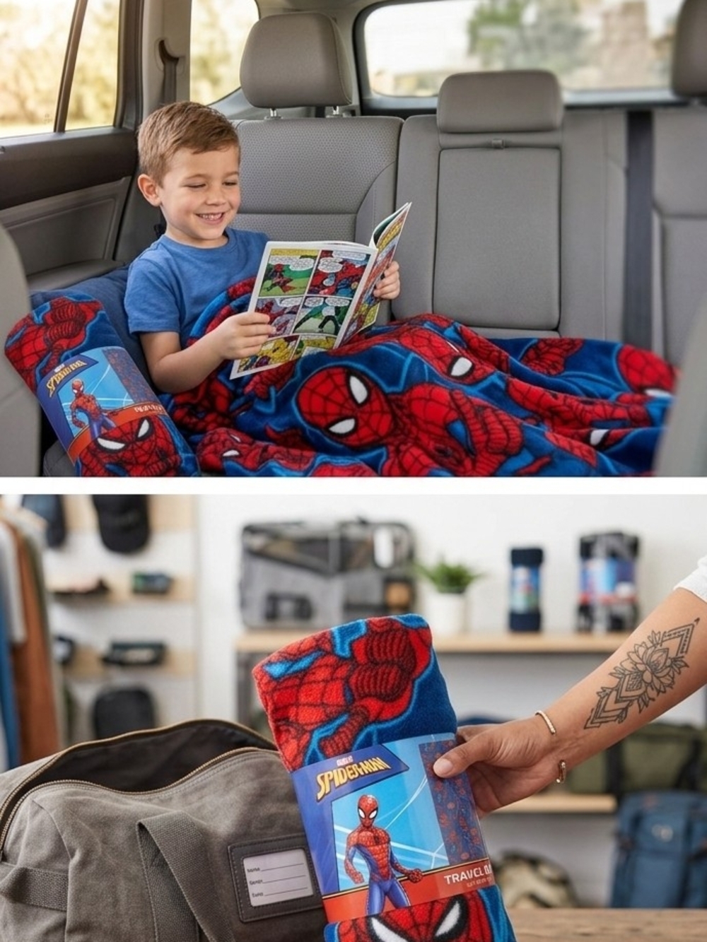NWT Marvel Spider-Man Web Action Travel Throw Blanket Blue